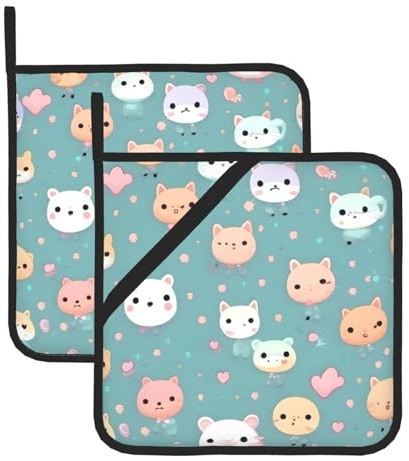 Niedliches Fuchs-Topflappen-Set, 2-teilig, lustiges Ofenhandschuh- und Topflappen-Set zum Kochen, Grillen, Backen