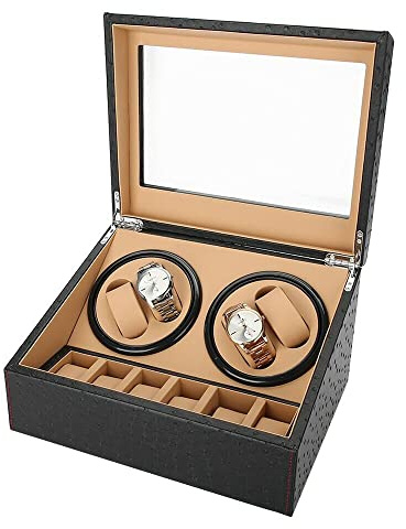 TONFEION Uhrenbeweger Box Uhrenbox 10 Uhren, Uhrenständer Luxuriöser Watch Winder 8.5RPM, Schmuckschatulle Uhrenkasten 4 Automatikuhren + 6 Gitter, Uhrendreher Aufbewahrungsbox Geräuscharm