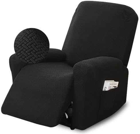 4-Teilig All-Inclusive Sesselbezug, Stretchhusse für Relaxsessel Komplett mit Taschen, Stretchy Split All-Inclusive Sofabezug, Waschbar Stretch Relaxsessel Bezüge, für Sessel, Loungesessel(Schwarz)