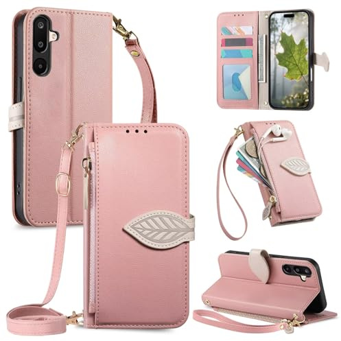 Beajew Handyhülle für Oppo Find X9 Hülle mit Band Handykette, Handyhülle Handytasche mit Kartenfächern Brieftasche Leder Klapphülle Umhängetasche Handytasche, Rosa