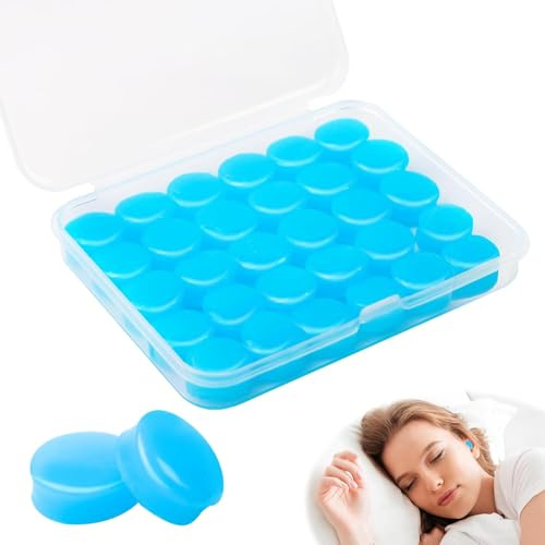 30 Pièces Boules Quies en Silicone Bleues Réutilisables Malléables, Bouchons d'Oreille Étanches Anti-Bruit Pour Dormir Nager Avion, Protection Auditive Contre Ronflements (30 pcs)