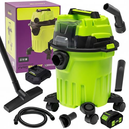 NACSMART Akku Industriestaubsauger 12L 20V NSIVC20VB | Nass- und Trockensauger inkl. 4Ah Akku und Schnellladegerät | Kabelloser Werkstattsauger NAC SMART 20V System Mehrzwecksauger