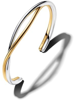 PANDORA Essence Verschlungener Offener Bicolor Armreif aus Sterling-Silber mit 14 Karat vergoldeter Metalllegierung, Größe: 17,5cm, 564656C00-2