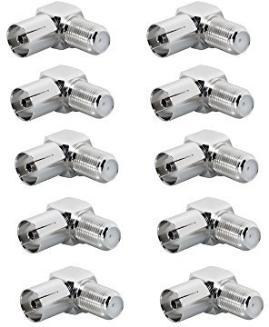 TV Adapter IEC 9,5 mm Winkeladapter 10x Buchse Kupplung Antenne Kabel Sat F-Adapter Coax Anlagen F-Stecker F-Buchse F-Kupplung F Verbindung Verbinder Übergang Koax 4K ARLI Winkel 10 Buchse