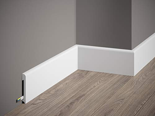 Mardom Decor MD234 - Weiße Sockelleiste - Robuste Stuckleiste - Verbirgt Effektiv Kabel und Hausinstallationen - Langlebiger PolyForce-Kunststoff - Widerstandsfähig und Langlebig - 200 x 7,8 x 1,4 cm