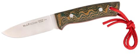 Muela Cuchillo Kodiak KODIAK-10SV.G/K hoja de acero Sandvik 14C28N de 10 cm y empuñadura de micarta verde funda de kydex desierto para Caza, Pesca, Supervivencia y Bushcraft + Portabotellas de regalo