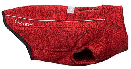 iEnergy™ OSC isolierende und warme Outdoor-Hundejacke mit Fleece-Innenfutter, windabweisender, ultraleichter und reflektierender Hundemantel, Ganzjahres-Hundeviespullover (Rot, Extra Groß)