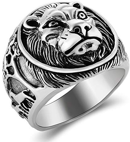 Beydodo Herren-Ring Silber 925 Siegelring Löwe mit Giraffen Freundschaftsring Gothic Ring Silber Große 50 (15.9)