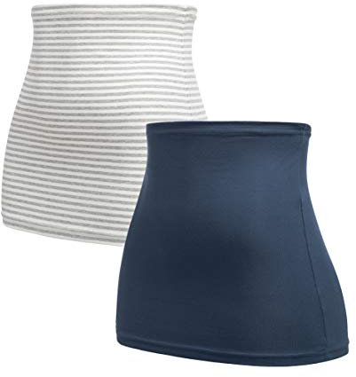 Herzmutter Bauchband-Tube-Nierenwärmer - 2er-Set - Baumwolle - Schwangerschaft-Umstandsmode - Rückenwärmer-Shirtverlängerung - 6300 (Blau/Gestreift, S)