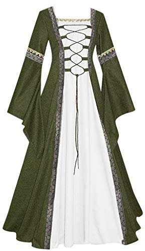 Frauen Retro Mittelalter Renaissance Cosplay Vintage Party Club Maxi-Kleid Mittelalterliches Kostüm Damen Lange ärmel Renaissance Trompetenärmel Maxikleid Karneval Von Allence