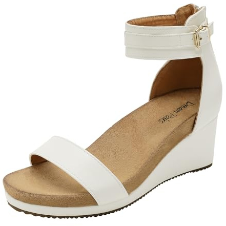 DREAM PAIRS Women's Open Toe Platform Wedge Sandal,White/Pu,7