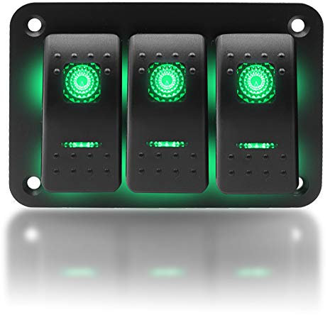 KAOLALI Interruttore a 3 Bande ON-OFF IP65 Impermeabile 12 V 24 V LED Interruttore a Bilanciere per Barca, Camper, Auto, Camion, Rimorchio, Yacht (VERDE)