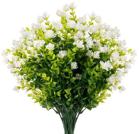 Boic 10 Bündel Künstliche Blumen, Kunstblumen Wie Echt, Kunstblumen Für Außen, Plastik Garten Blume Uv-beständige Kunstpflanzen Fake Blumen Für Balkon, Garten, Fenster, Hochzeit Party Dekor (Weiß)