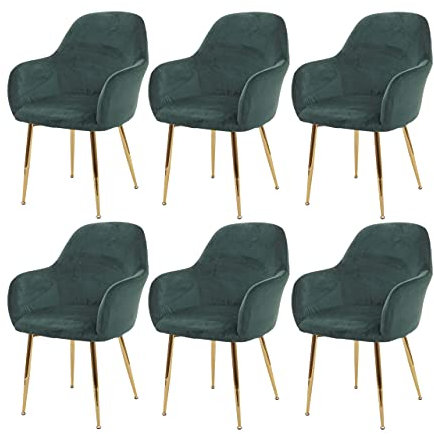 Lot de 6 chaises de Salle à Manger HWC-F18, Chaise de Cuisine, Design rétro - Velours Vert, Pieds dorés