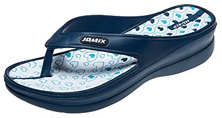 JOMIX Chanclas Mujer Verano Sandalias Dedo Mujer con Cuña Piscina Mar Playa Chancletas Mujer de Goma EVA, Navy Blanco, 39 EU