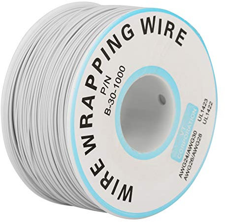 200 metros de alambre de envoltura de alambre único filamento de alambre Cable de cobre estañado Durable prueba eléctrica industrial con carrete de plástico para placa base portátil (blanco)