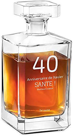 Maverton Carafe à Whisky gravée - 700ml Décanteur en verre transparent - Cadeau personnalisé pour hommes - Cadeau d’anniv - Anniversaire