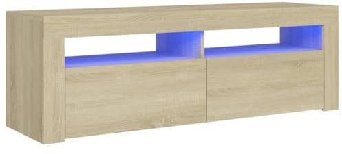 vidaXL TV Schrank mit LED-Leuchten Lowboard Fernsehschrank Fernsehtisch Sideboard HiFi-Schrank TV Möbel Tisch Board Sonoma-Eiche 120x35x40cm