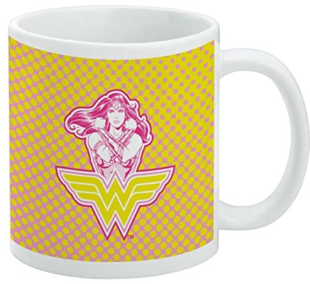 Wonder Woman 80th Pink Power, tazza da caffè in ceramica, idea regalo per caffè, tè e bevande calde, 325 ml, colore bianco