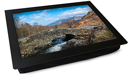 Extra Large Portable Lap Desk Tray (Lake District) Wide Multi Purpose | Handmade Large Wooden Frame, Big Beanbag Cushion Bottom | Computers, Laptops, Meals, Food | 49.8cm | XL13 Black