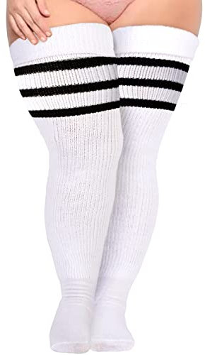 Moon Wood Damen Kniestrümpfe Extra Lange Overknees Strümpfe Thigh High Socken Soft Thermo Leg Warmers Plus Size, Weiß & Schwarz