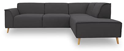 DOMO. collection Ecksofa Jules FK, skandinavisches Sofa mit Federkern, Couch Garnitur mit Holzfüßen, 263 x 191 x 81 cm (BxTxH), Ottomane rechts, pepper