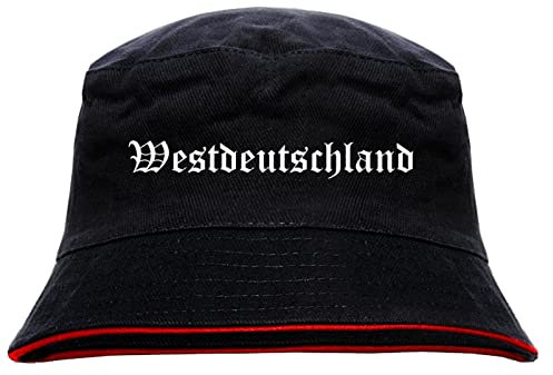 sostex Westdeutschland Anglerhut - Altdeutsche Schrift - Schwarz-Roter Fischerhut L Schwarz