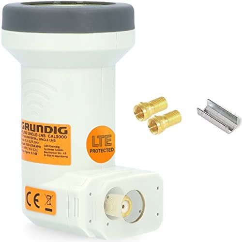 GSS Helios Single LNB (1 participante 1 vía) para antena parabólica digital, protección contra la intemperie UV Full HD 4K LNB – Filtro 5G LTE, UHD TV satélite, sistema de camping LNB + ayuda para
