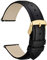 WOCCI 20mm Blumen Uhrenarmband für Damen und Herren, Echtes Leder, Schnellverschluss, Goldener Schnalle (Schwarz)