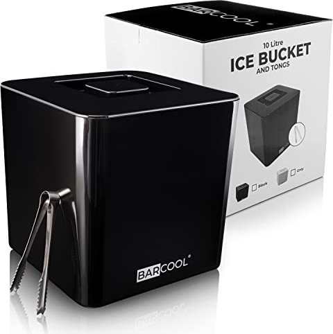 Barcool Eiskübel mit Deckel und Eiszange | BPA-frei | 10 Liter | quadratische & doppelwandige Isolierung | perfekt für Hausbars, Pubs, Restaurants, Grillabende und Picknicks (schwarz)