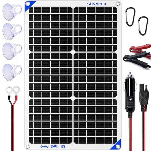 SUNAPEX Chargeur de batterie solaire portable 30 W 12 V – Panneau solaire – Contrôleur de charge intelligent intégré – Chargeur solaire pour voiture, camping-car, etc