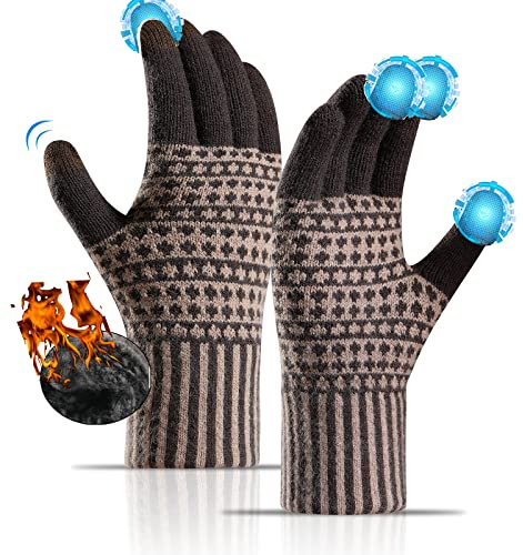 Sakiida Winter Handschuhe Herren Damen - Thermo Winterhandschuhe - Touchscreen Damen Warme Thermohandschuhe - Alpakawolle Dehnbares Material (Braun)