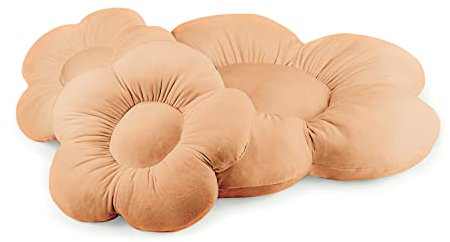 OLIFANT TOYS Flower Set Große Blumenboden Kissen, Plüsch bequemen Sitzkissen, Für Schlafzimmer Wohnzimmer Kinderzimmer, einzigartige Deko, weiche Kuschelkissen, Velours, Beige, 55 cm 98 cm