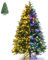 GiantexUK 5FT/6FT Pre-Lit Christmas Tree, Artificial Hinged Pine Xmas Tree with 250/350 LED Lights, 11 Flash Modes, 581/899 Tips, Pine Cones & Red Berries, Festival Snowy Decoration Tree (6ft/1.8m)