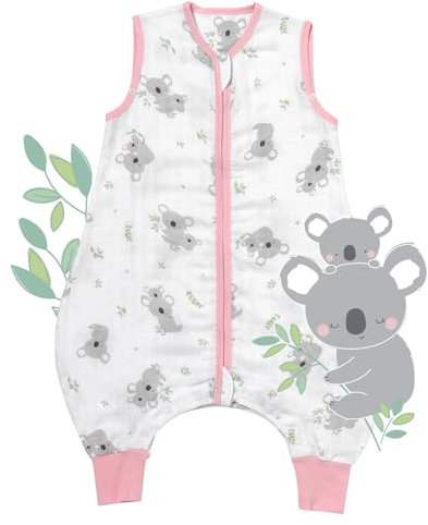 schlummersack Baby Schlafsack mit Füßen Sommer 0.5 Tog 80 cm dünn Bambus-Musselin Koala | Schlafsack mit Beinen ungefüttert für eine Körpergröße von 80-90cm | Schlafsack Baby Sommer
