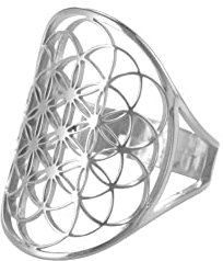 kkjoy Edelstahl Durchbrochener Ring mit Blume des Lebens verstellbar offener Fingerring Versprechenring Schmuck Geschenk für Frauen