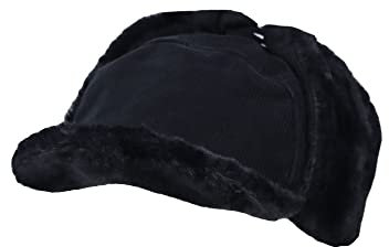 MarkMark Winter Cord Earflap Baseball Cap Fleece Trapper Jagdmütze KRT1480, Schwarz , 56