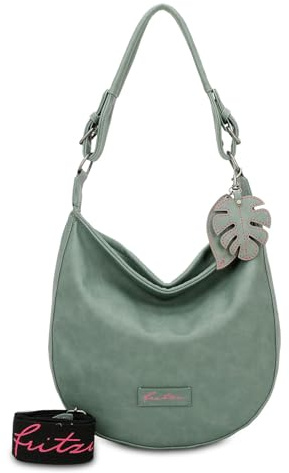 Fritzi Eco Hobo Bag Recyceltes Material Damen Schultertasche Recycling Lederimitat Büro Reisen mit Reißverschluss verstellbarem Gurt 31 x 33 x 10 cm – Grün, Hellblau, Braun, Blau, Anthrazit, Schwarz