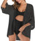 Women's Chiffon Kimono Cardigans Beach Cover Up, 3/4 Sleeve Bikini Shawl Open Front Floral Boho Beachwear Casual Loose Lightweight Swimwear Swimsuit Body Wraps Suit #1 Black XXL