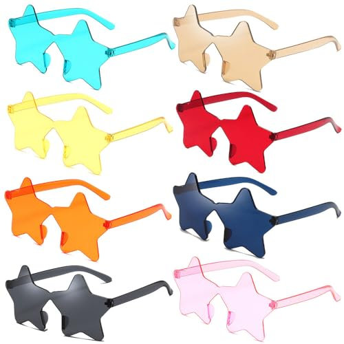 Dwenarry Party Stern Brille Bunte Sternförmige Sonnenbrille Set Für Herren Damen Farbige Partybrille in Sternen Karneval Pentagramm Sternbrille 8 Farbe