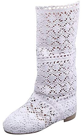 ORANDESIGNE Donna Ricamo Stivali Estive Affascinante Traspirante Stivali Elegante Sandali Bianco 35 EU