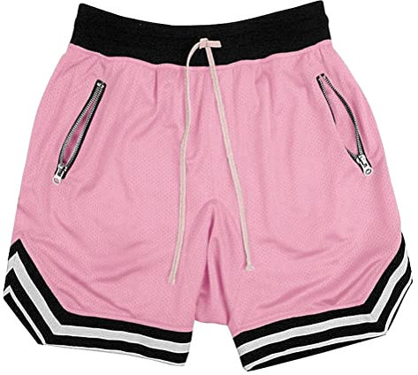 Oanviso Shorts de Basketball pour Homme Shorts Classique Tissu de Maille Shorts de Sport Loose Fit Shorts d'entraînement avec Poches Élasticité Respirant Short de Basket Pantalons Courte A Rose M