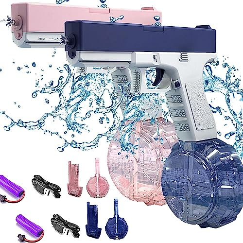 Elektrische Wasserpistole Kinder Erwachsene, 434+58ml Große Kapazität Wasserpistole, Max Range 32ft Wasserpistole Elektrisch,Wasserspritzpistole, Wasser Pistole Elektronische (Blau+Rosa-434ml)