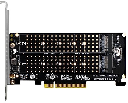 ZZjingli PCI-E X8 Double Disk Transfer Card NVME M.2 MKEY SSD RAID Array Expansion Adapter