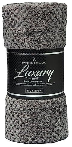 VELVETIO Luxury Waffle Fleece Popcorn Throw, Extra Large Thermal Warm Honeycomb Blanket, Soft & Cosy 100% Polyester Snuggle Sofa Bed Throws, 130 x 150cm, Charcoal