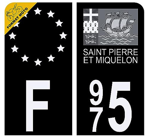 HADEXIA Aufkleber für Nummernschild, Motorrad, 975, Saint Pierre und Miquelon DROM, Schwarz, Plexiglasplatte