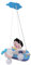 GLOBO Kinderlampe Kinderleuchte Hängelampe Hängeleuchte Pendellampe Kinderzimmerleuchte, Flugzeug Holz weiß blau, E27 Fassungen, LxBxH 43x40x120cm