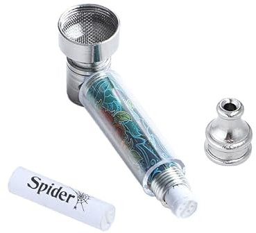 Pur-Pfeifen Set für Rauchen mit Aktivkohlefilter | +5 Edelstahlsiebe +1 Aktivkohlefilter | Metallpfeife | Abschraubbares Mundstück | Leichte Reinigung | Smoking Pipe Pfeife Glas-Optik | Tabak (Blau)