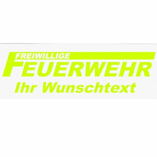 INDIGOS UG - Aufkleber - Autoaufkleber - Freiwillige Feuerwehr mit Wunschtext individuell personalisiert - Neongelb 200 mm - selbstklebend - Auto, LKW, Boot, löschen - Bergen - Tuning - Heckscheibe
