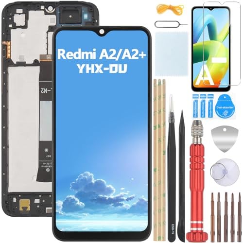 YHX-OU 6.52'' Negro + Marco Pantalla LCD para Xiaomi Redmi A2 Redmi A2 + LCD Display Asamblea Pantalla Táctil Completa Reemplazo de Pantalla + Herramienta+ 1 Protector de Pantalla